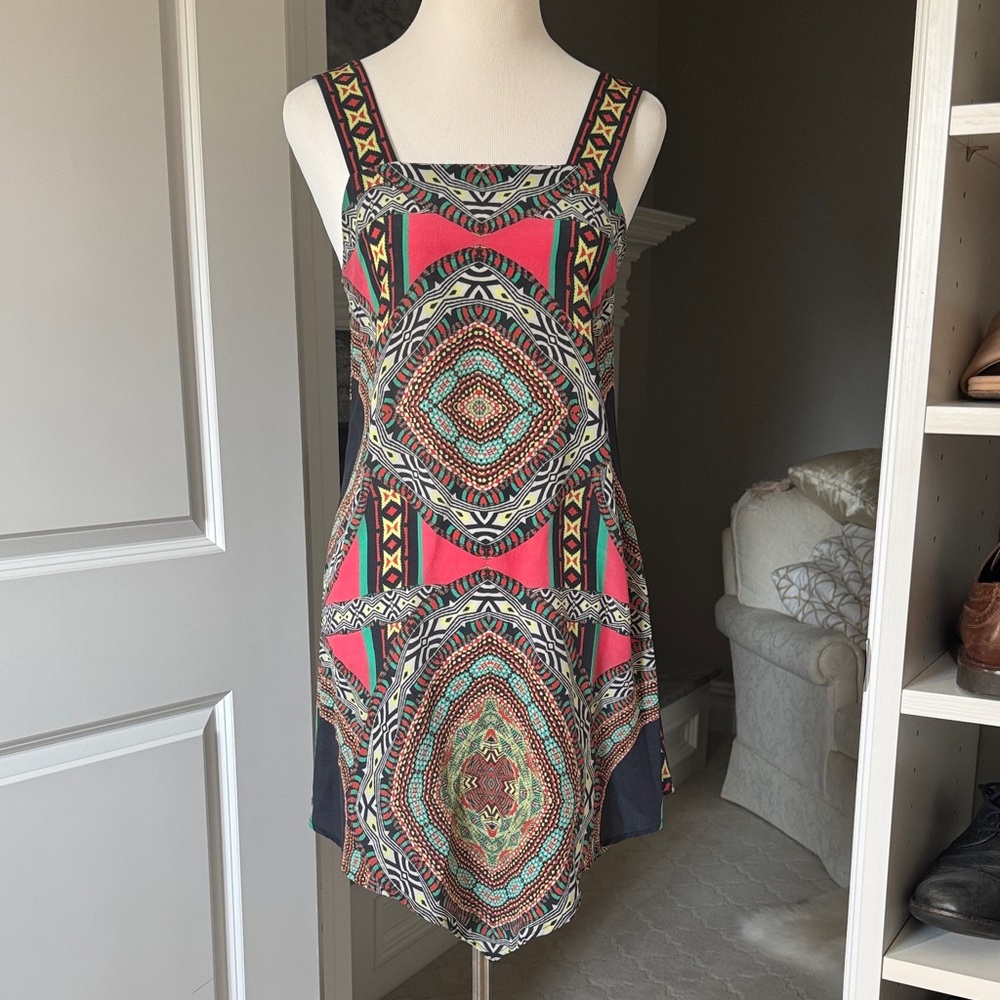 Alexis 💯 Silk Multicolor Geometric Scarf Dress Sz S